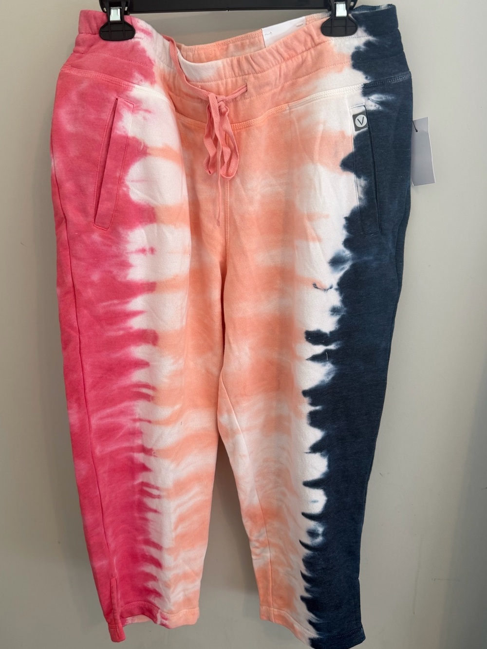 Lane Bryant Tie-Dye Capri Sweatpants in Pink, Peach & Navy